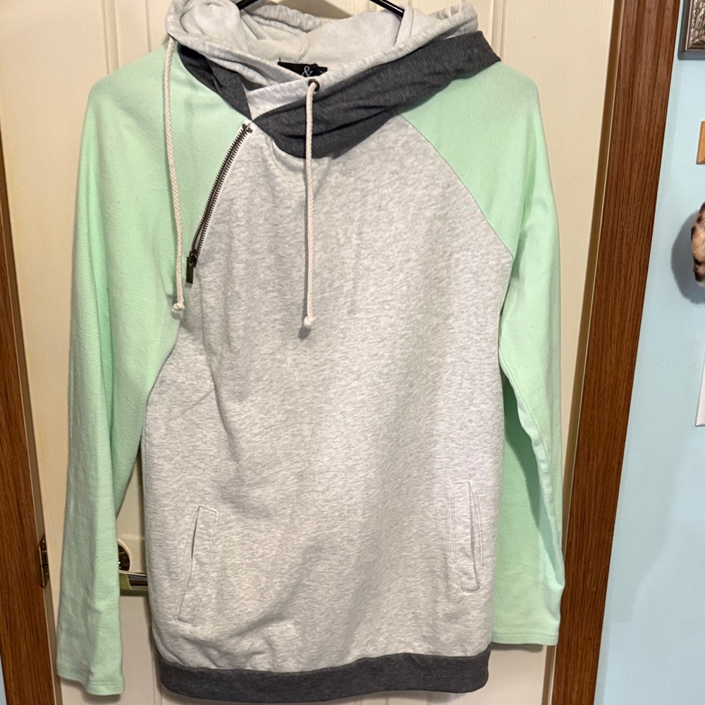 Women’s Mint Green and Gray Hoodie Sweater size Medium